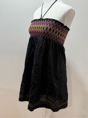 Black Strapless Smocked Sundress with Pink & Yellow Zigzag
